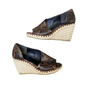 VINCE Coffee Leather Brown Snake Print 3/4" Espadrille Braided Jute I Size: 6.5